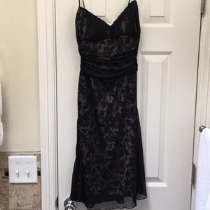 Black/nude floral cocktail dress with sheer black detail